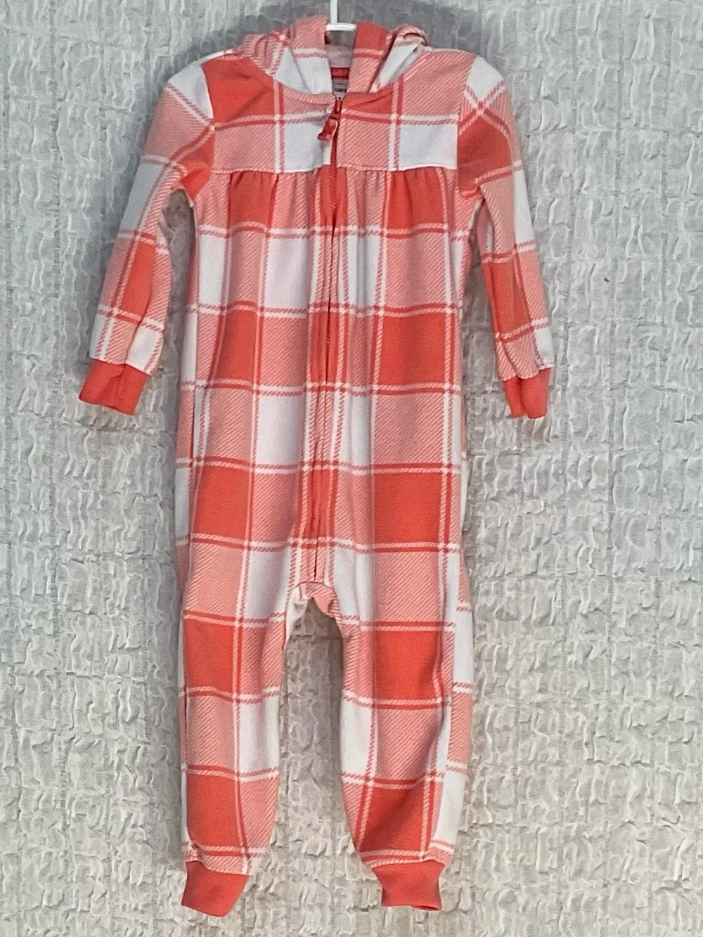 Carter’s Baby Plaid Fleece Hooded One Piece Pajamas Heart 18 Months